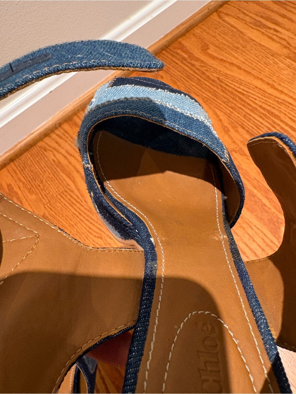 See by Chloé Denim Patchwork Block Heel Platform Sandals Sz 39 * - Picture 13 of 14